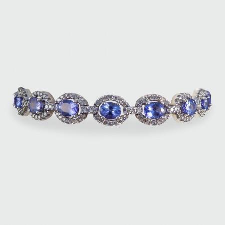 Bracelet Femme Tanzanite Et Diamants 25.75 Carats Or Blanc 14K - HarryChadEnt.FR