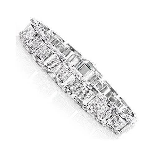 Bracelet Homme Diamant Naturel 10 Carats Forme Ronde Or Blanc 14K - HarryChadEnt.FR