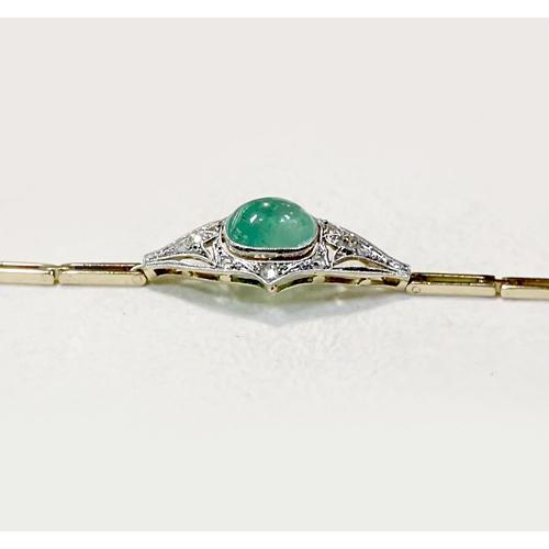 Bracelet Jade Diamant Rond Lunette Sertie 6.50 Carats Deux Tons Or 14K - HarryChadEnt.FR