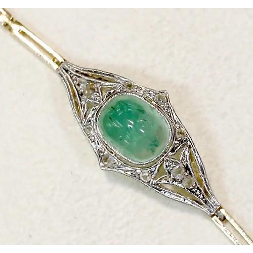 Bracelet Jade Diamant Rond Lunette Sertie 6.50 Carats Deux Tons Or 14K - HarryChadEnt.FR