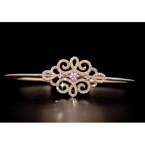 Bracelet Jonc Diamant Femme Saphir Rose 5 Carats Or Jaune 14K - HarryChadEnt.FR
