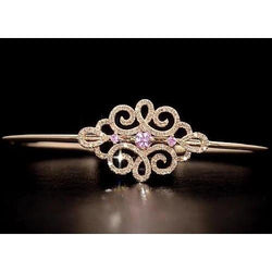 Bracelet Jonc Diamant Femme Saphir Rose 5 Carats Or Jaune 14K