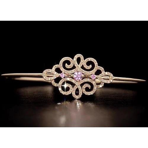 Bracelet Jonc Diamant Femme Saphir Rose 5 Carats Or Jaune 14K - HarryChadEnt.FR