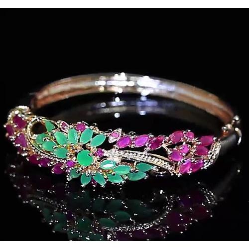 Bracelet Jonc Diamant Jade Saphir Rose 14 Carats Bijoux Or Jaune 14K - HarryChadEnt.FR
