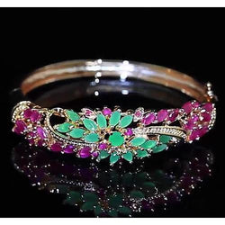 Bracelet Jonc Diamant Jade Saphir Rose 14 Carats Bijoux Or Jaune 14K