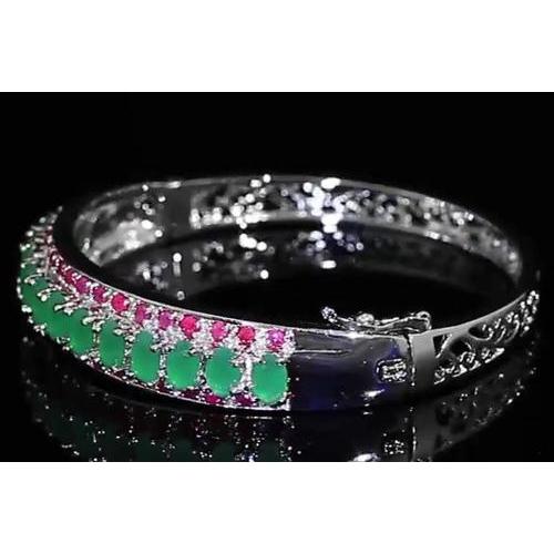 Bracelet Jonc Diamant Jade Saphir Rose 28.90 Carats Femme Or Blanc 14K - HarryChadEnt.FR