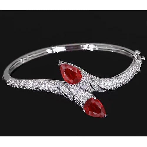Bracelet Jonc Diamant Rubis 18 Carats Femme Bijoux En Or Blanc Neuf - HarryChadEnt.FR