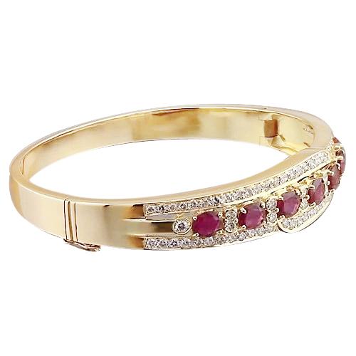 Bracelet Jonc Diamant Rubis Ovale 20 Carats Or Jaune 14K - HarryChadEnt.FR