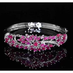 Bracelet Jonc Diamant Saphir Rose 14 Carats Femme Bijoux En Or Blanc 14K