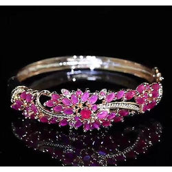 Bracelet Jonc Diamant Saphir Rose 14 Carats Femme Bijoux Or Rose 14K