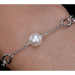 Bracelet Perle 12 Mm Femme Or Blanc Nouveau