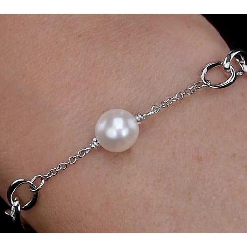 Bracelet Perle 12 Mm Femme Or Blanc Nouveau - HarryChadEnt.FR