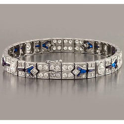 Bracelet Saphir Bleu & Diamants 21 Carats Femme Bijoux Neuf