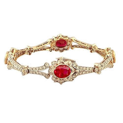 Bracelet Style Victorien Rubis Et Diamants Or Jaune 28 Carats 14K
