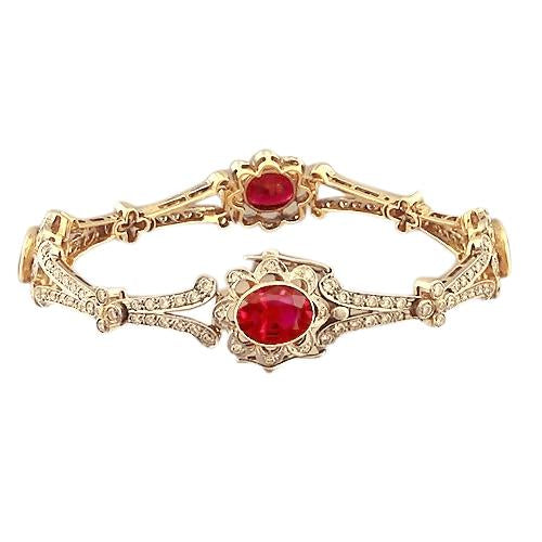 Bracelet Style Victorien Rubis Et Diamants Or Jaune 28 Carats 14K - HarryChadEnt.FR