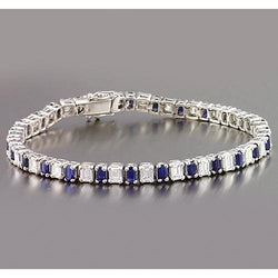 Bracelet Tennis Ceylan Saphir Diamant Émeraude Sertie De Griffes 10 Carats