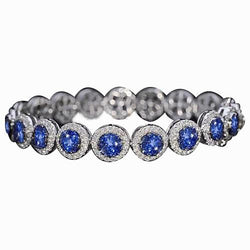 Bracelet Tennis Diamant 33.25 Carats Bijoux Saphir Bleu Ceylan