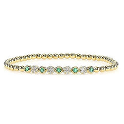 Bracelet Tennis Diamant & Émeraude Verte 3.70 Carats Or Jaune 14K