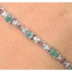 Bracelet Tennis Diamant Jade 9 Carats Or Blanc 14K Bijoux