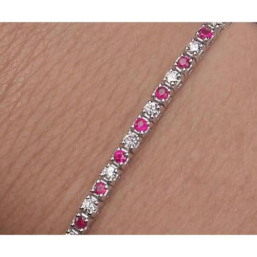 Bracelet Tennis Diamant Saphir Rose Sertie Griffe 4 Carats Or Blanc - HarryChadEnt.FR