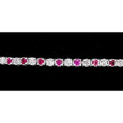 Bracelet Tennis Diamant Saphir Rose Sertie Griffe 4 Carats Or Blanc