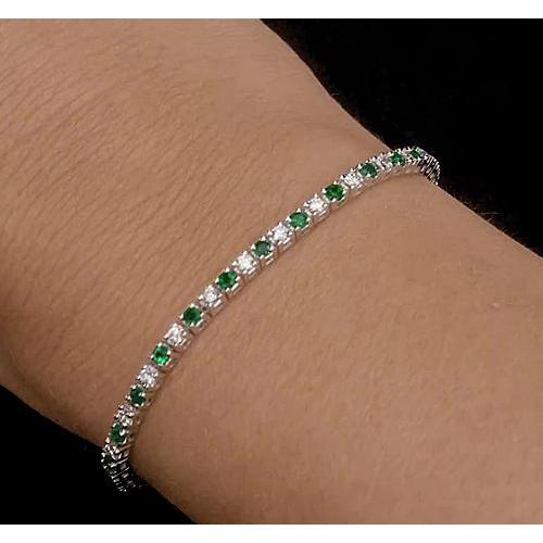 Bracelet Tennis Diamant Saphir Vert 6 Carats Femme Or Blanc 14K - HarryChadEnt.FR