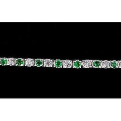Bracelet Tennis Diamant Saphir Vert 6 Carats Femme Or Blanc 14K
