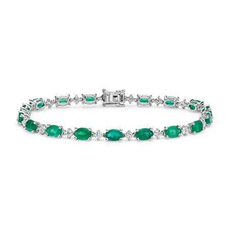 Bracelet Tennis Ovale Vert Emeraude & Diamant Rond 15.25 Carats Bijoux