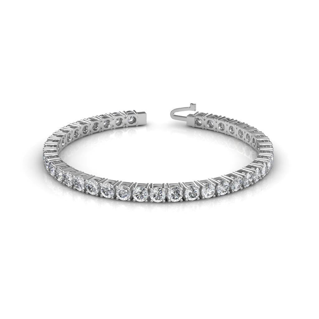 Bracelet Tennis Femme en Or Blanc Massif 14K Diamant Rond 12 Carats - HarryChadEnt.FR