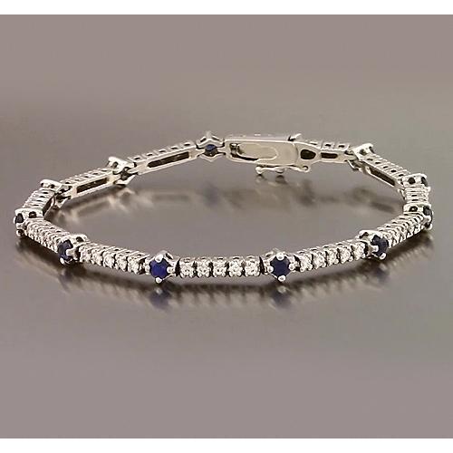 Bracelet Tennis Saphir Bleu & Diamant 8.40 Carats Or Blanc 14K - HarryChadEnt.FR