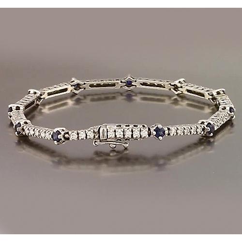 Bracelet Tennis Saphir Bleu & Diamant 8.40 Carats Or Blanc 14K - HarryChadEnt.FR