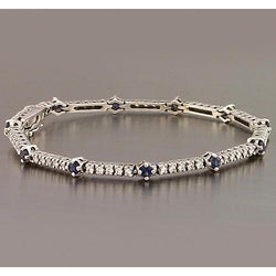Bracelet Tennis Saphir Bleu & Diamant 8.40 Carats Or Blanc 14K
