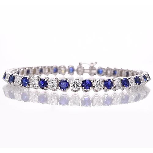 Bracelet Tennis Saphir Bleu & Diamants 8.40 Carats Or Blanc 14K - HarryChadEnt.FR