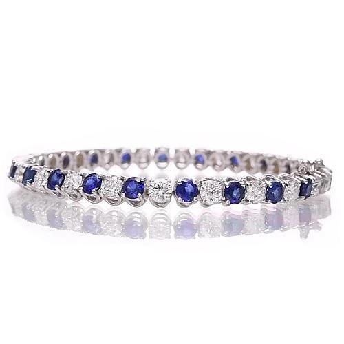 Bracelet Tennis Saphir Bleu & Diamants 8.40 Carats Or Blanc 14K - HarryChadEnt.FR