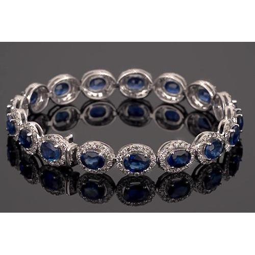 Bracelet Tennis Saphir Bleu Parure 39 Carats Bijoux Femme - HarryChadEnt.FR