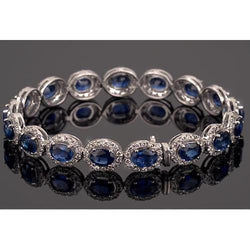 Bracelet Tennis Saphir Bleu Parure 39 Carats Bijoux Femme