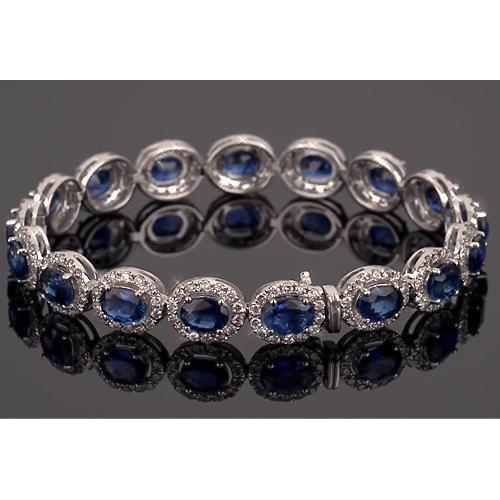 Bracelet Tennis Saphir Bleu Parure 39 Carats Bijoux Femme - HarryChadEnt.FR