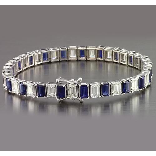 Bracelet Tennis Saphir Bleu Taille Emeraude 12 Carats Bijoux Neuf - HarryChadEnt.FR