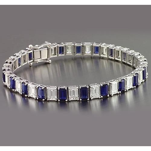 Bracelet Tennis Saphir Bleu Taille Emeraude 12 Carats Bijoux Neuf - HarryChadEnt.FR