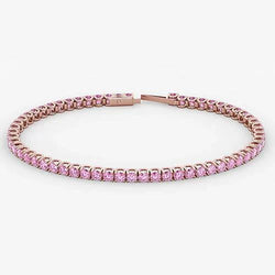 Bracelet Tennis Saphir Rose Or Rose 14K 5.90 Carats Bijoux