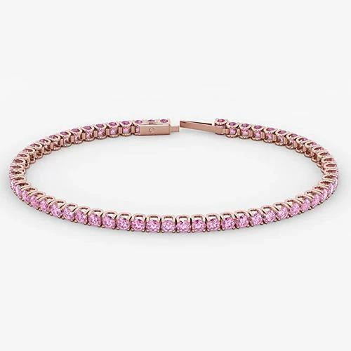 Bracelet Tennis Saphir Rose Or Rose 14K 5.90 Carats Bijoux - HarryChadEnt.FR