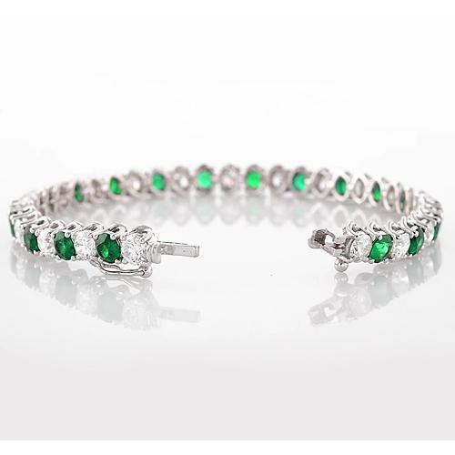 Bracelet Tennis Vert Emeraude & Diamant 33.25 Carats Femme Bijoux - HarryChadEnt.FR