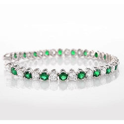 Bracelet Tennis Vert Emeraude & Diamant 33.25 Carats Femme Bijoux