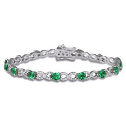 Bracelet Tennis Vert Poire Emeraude 6.75 Carats Or Blanc 14K