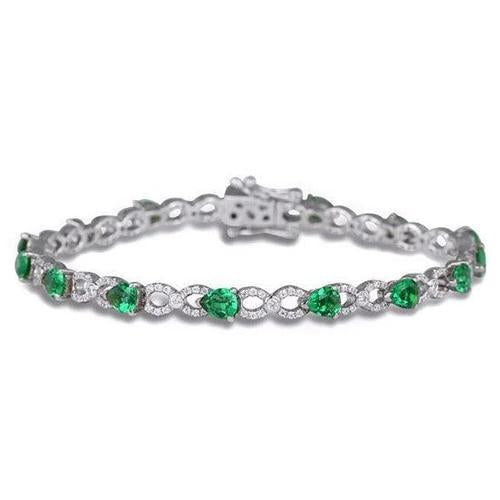 Bracelet Tennis Vert Poire Emeraude 6.75 Carats Or Blanc 14K - HarryChadEnt.FR