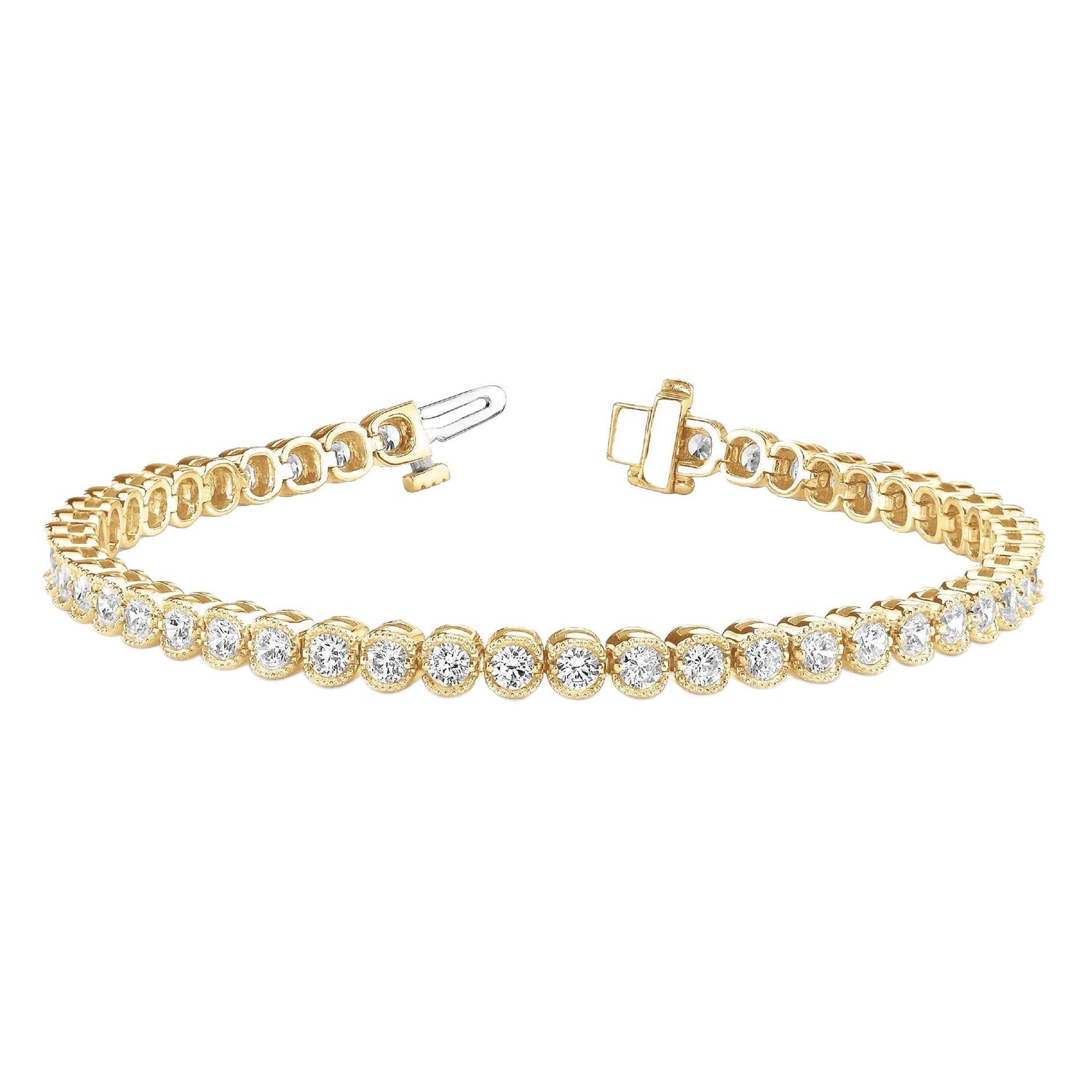 5.06 carats bracelet tennis milgrain diamant or jaune 14k