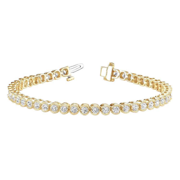 5.06 carats bracelet tennis milgrain diamant or jaune 14k