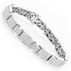 Bracelet à maillons pour homme en or blanc 14K taille brillant 9.85 ct avec diamants