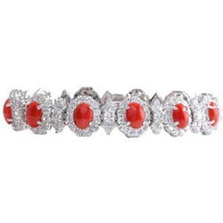 Bracelet femme 23.25 ct en corail rouge et diamants en or blanc 14K