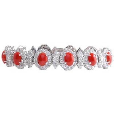 Bracelet femme 23.25 ct en corail rouge et diamants en or blanc 14K - HarryChadEnt.FR